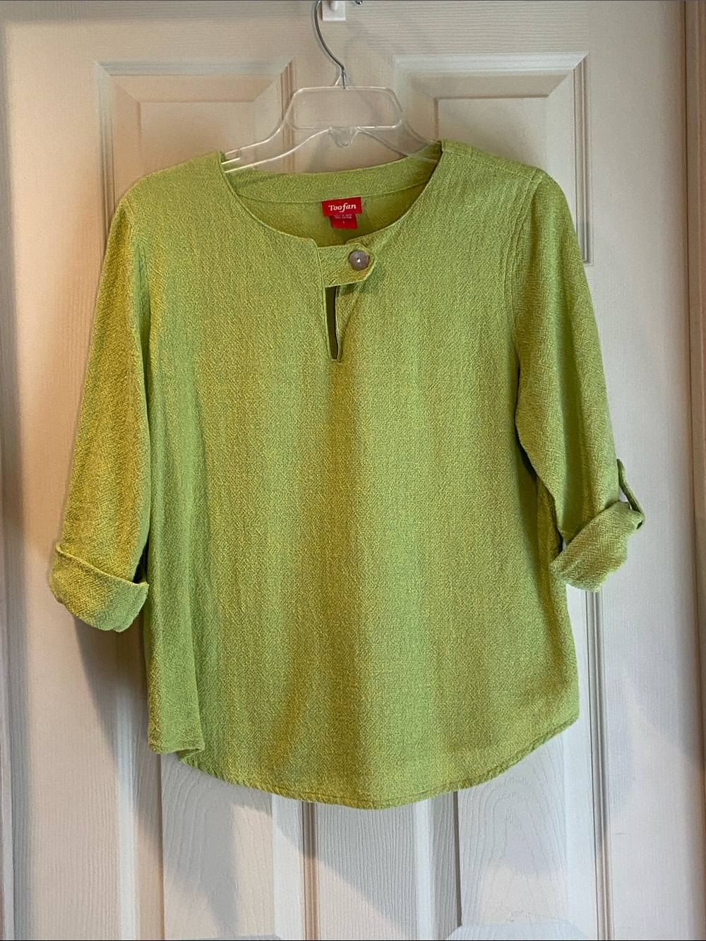 Terry Textured Button-Accent Tunic in Lime Green
